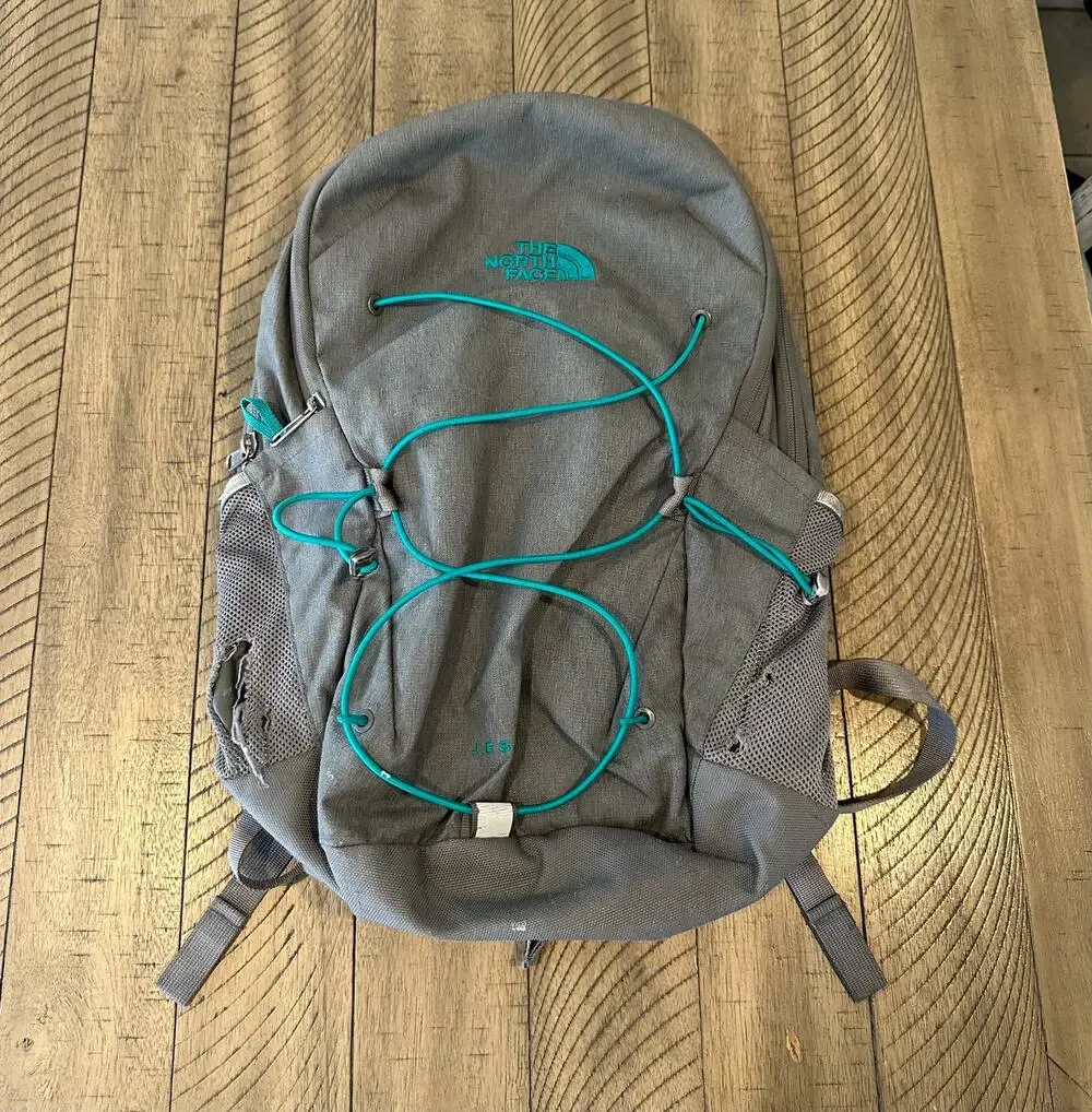 The North Face Jester Backpack Gray Teal Bungee Laptop Travel School Bag